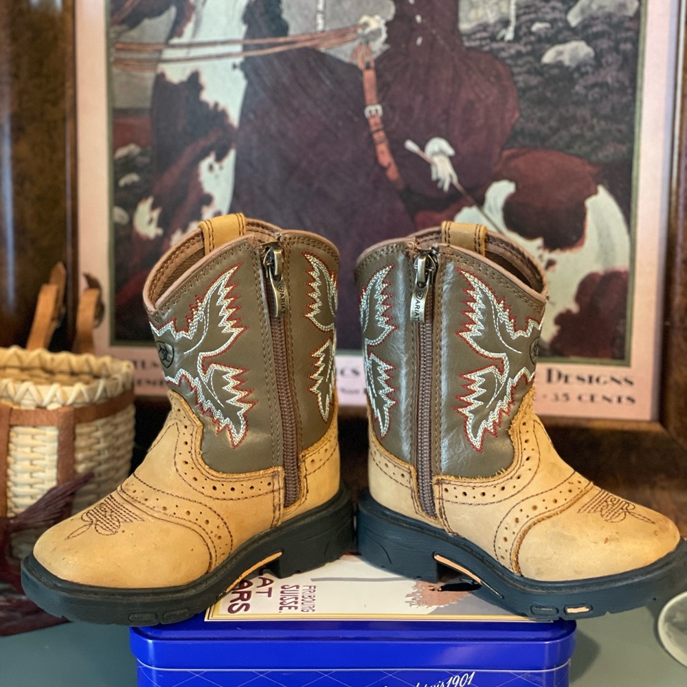 Ariat Lil’ Stompers Durango Brown Leather Cowboy Boots Toddler Sz 6 - Picture 3 of 6